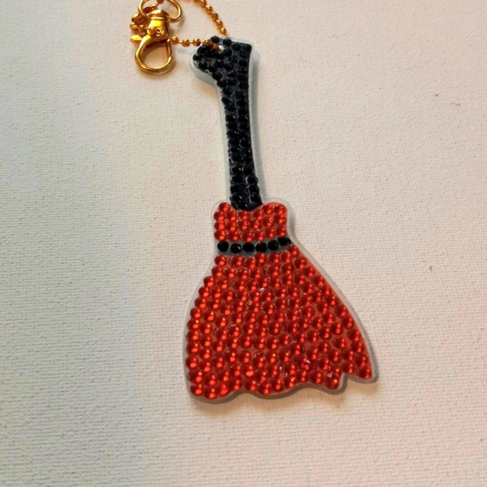 Blingy Witch's Broom Keychain